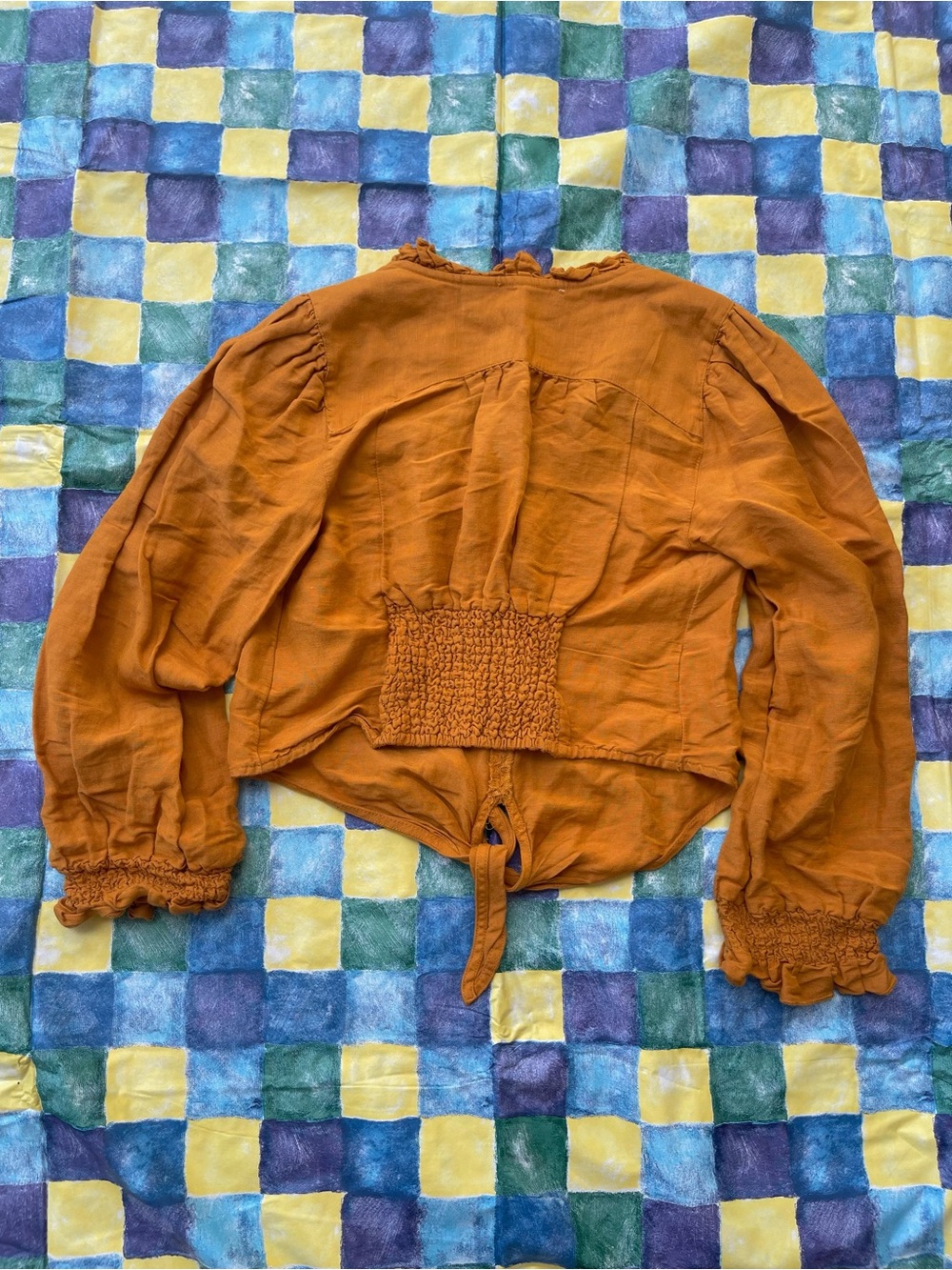 Maeve Rust Tie-Front Ruffle Blouse - Picture 6 of 8